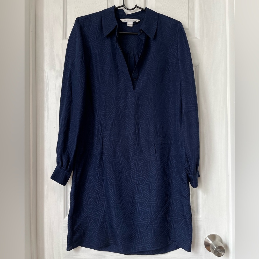 Diane Von Furstenberg Blue Silk Shirt Dress Size 6